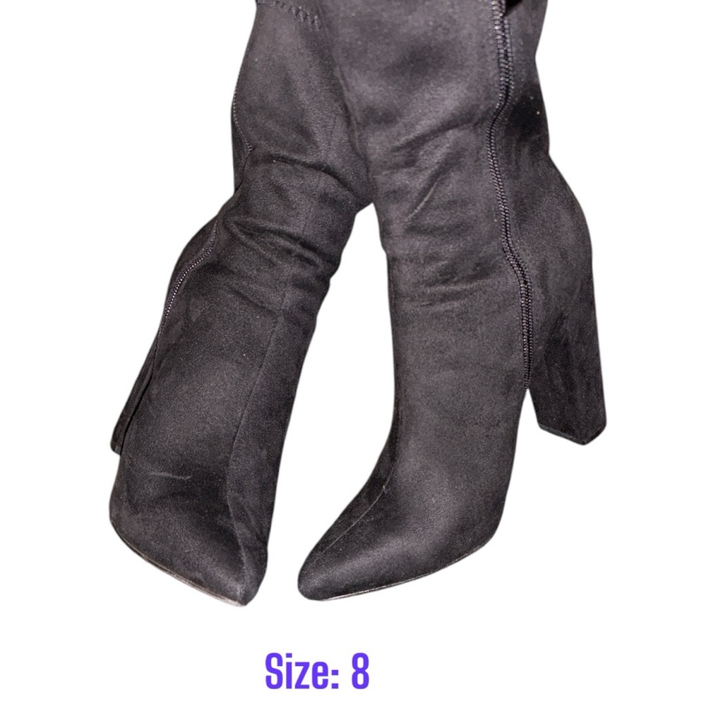 Black Wide Fit Faux Suede Block Heel Sock Boots